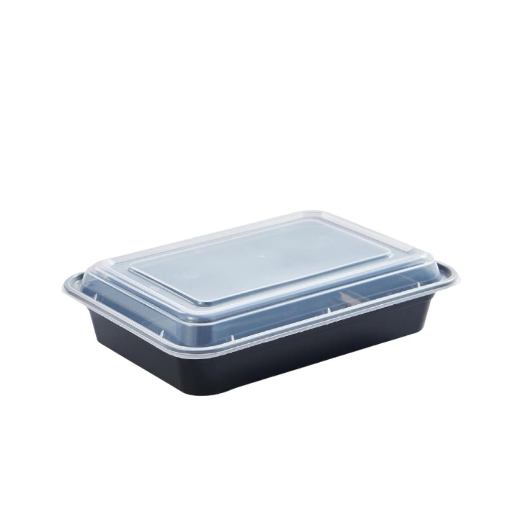 Ensaladera Rectangular 28 oz Negra con Tapa Transparente