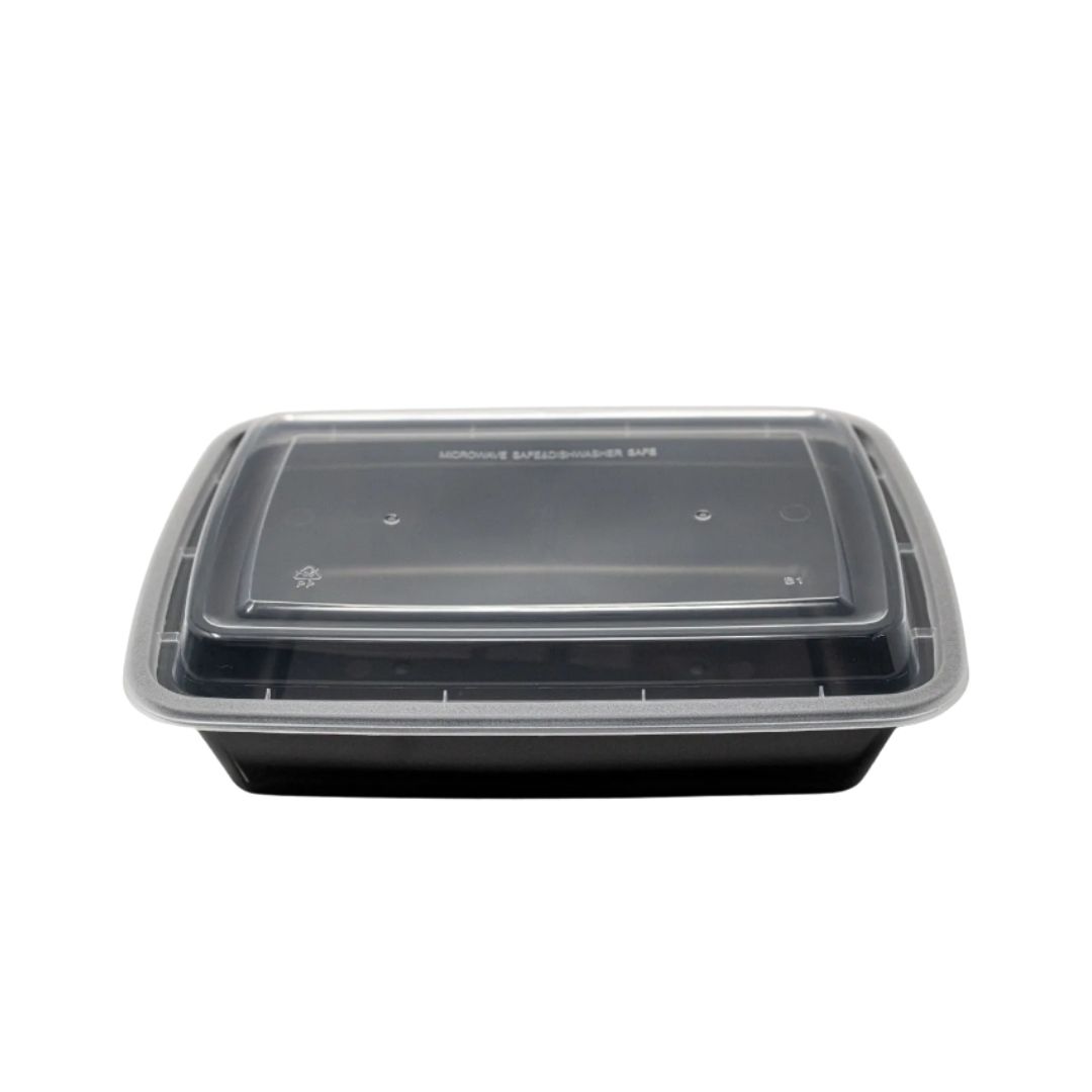 Ensaladera Rectangular 32 oz Negra con Tapa Transparente