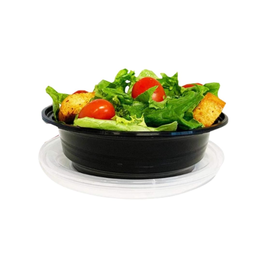 Ensaladera Redonda 24 oz Negra con Tapa Transparente