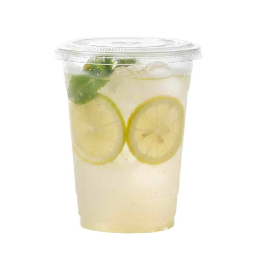 Vaso PET 16–18 oz – 98 mm con Tapa Plana con Hueco